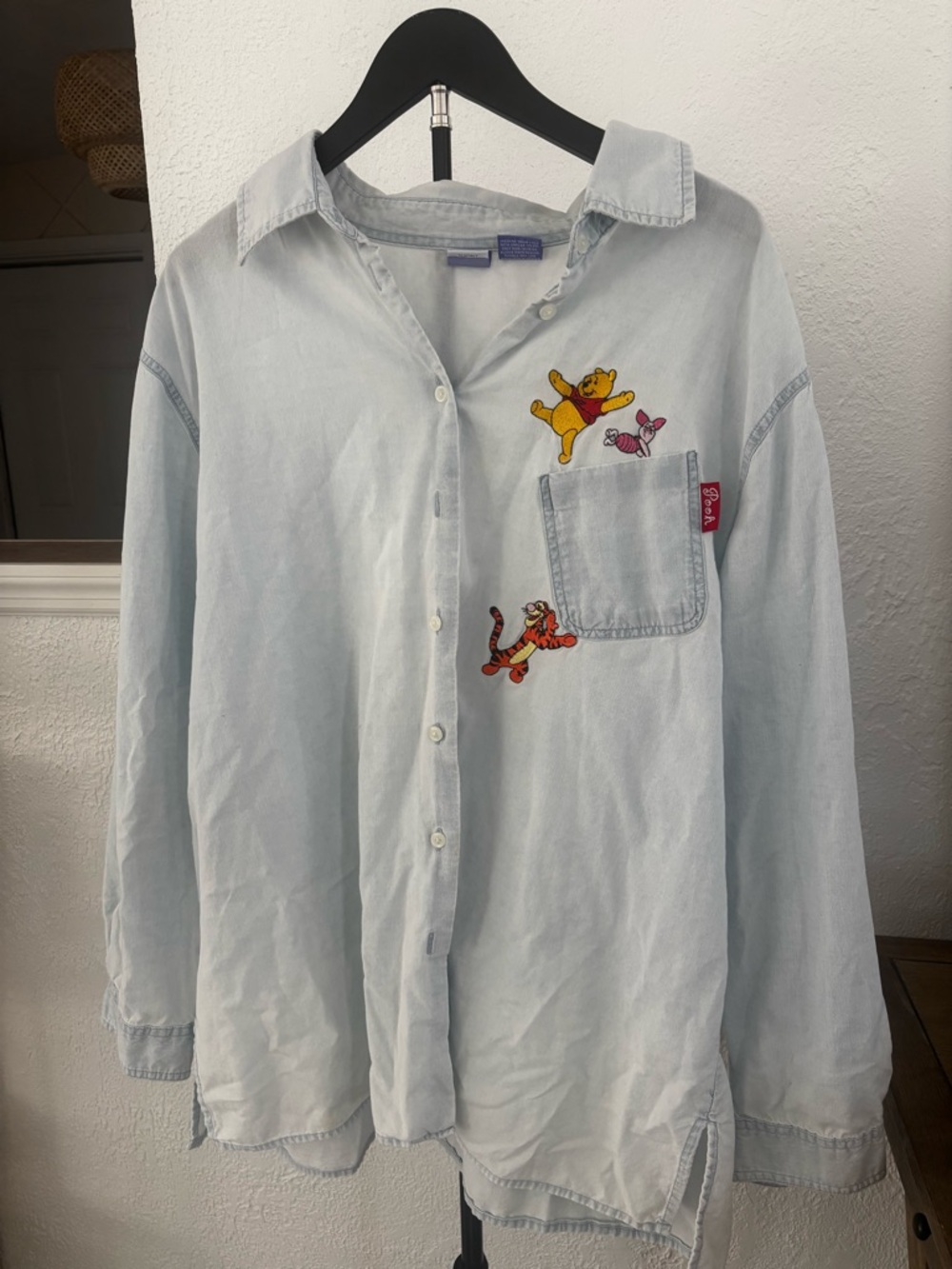 Light Blue Disney Winnie the Pooh Embroidered Women’s Button Down